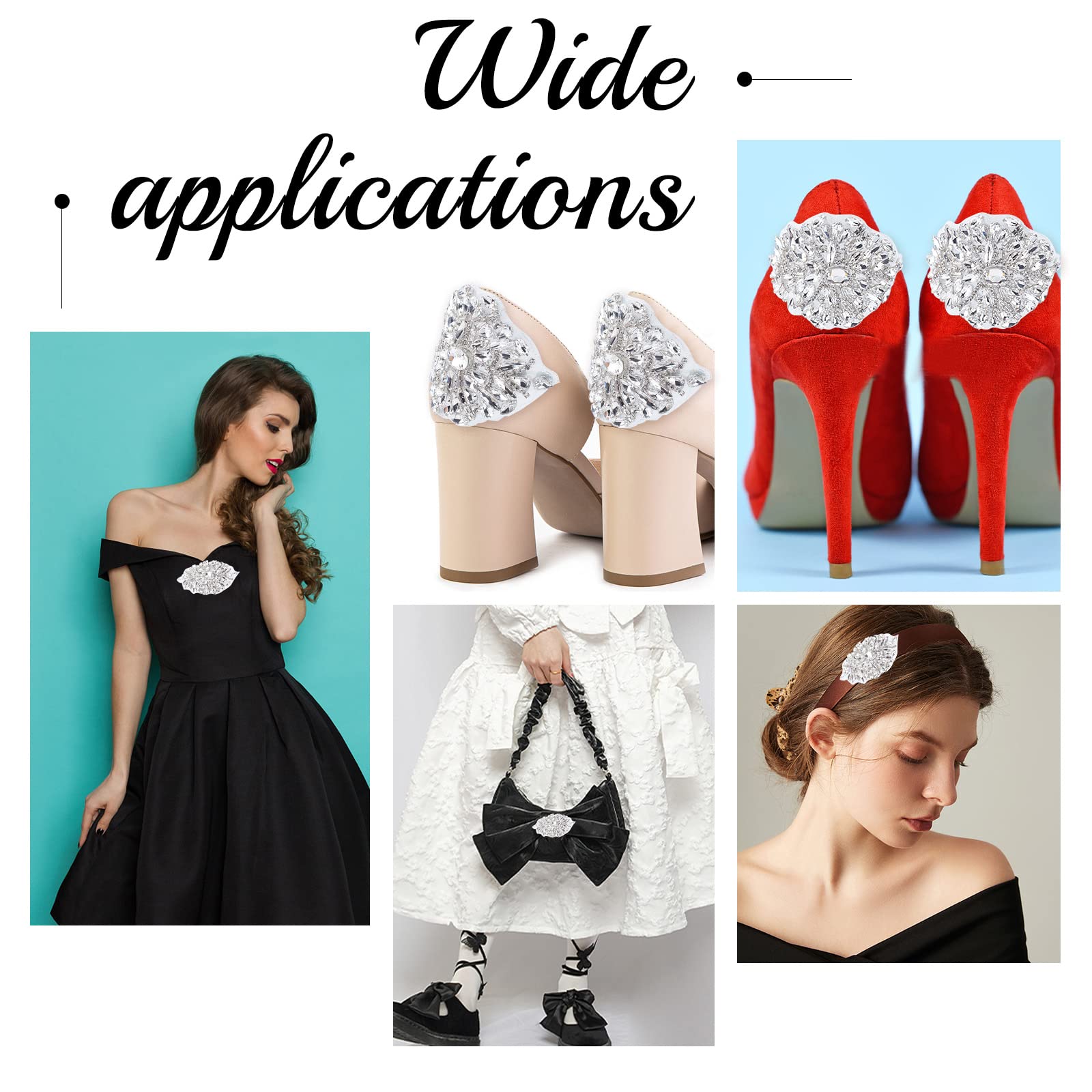 FINGERINSPIRE Applique di cristallo per abito da sposa, ferro da stiro/cucire con strass, decorazione da applicare con cristalli argentati, strass e perline per cintura, scarpe, borsa, copricapo