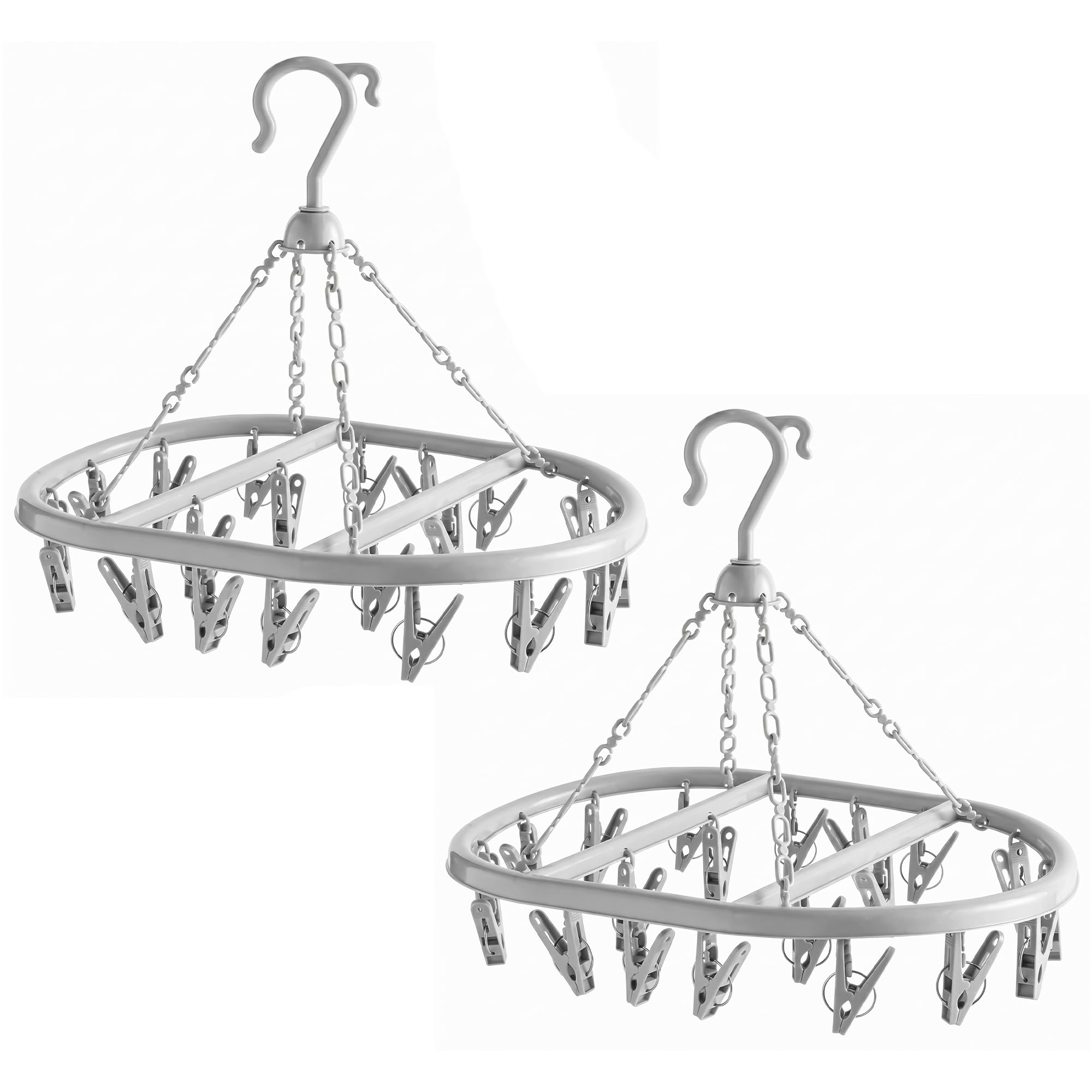Lizzy 2 Pack 20 Peg Hanging Clothes Airer Circular Laundry Dryer Rack Plastic Sock Underwear Drying Hanger Windproof Indoor Outdoor Space Saving Clothes Drying Rack - Grey โ image 1