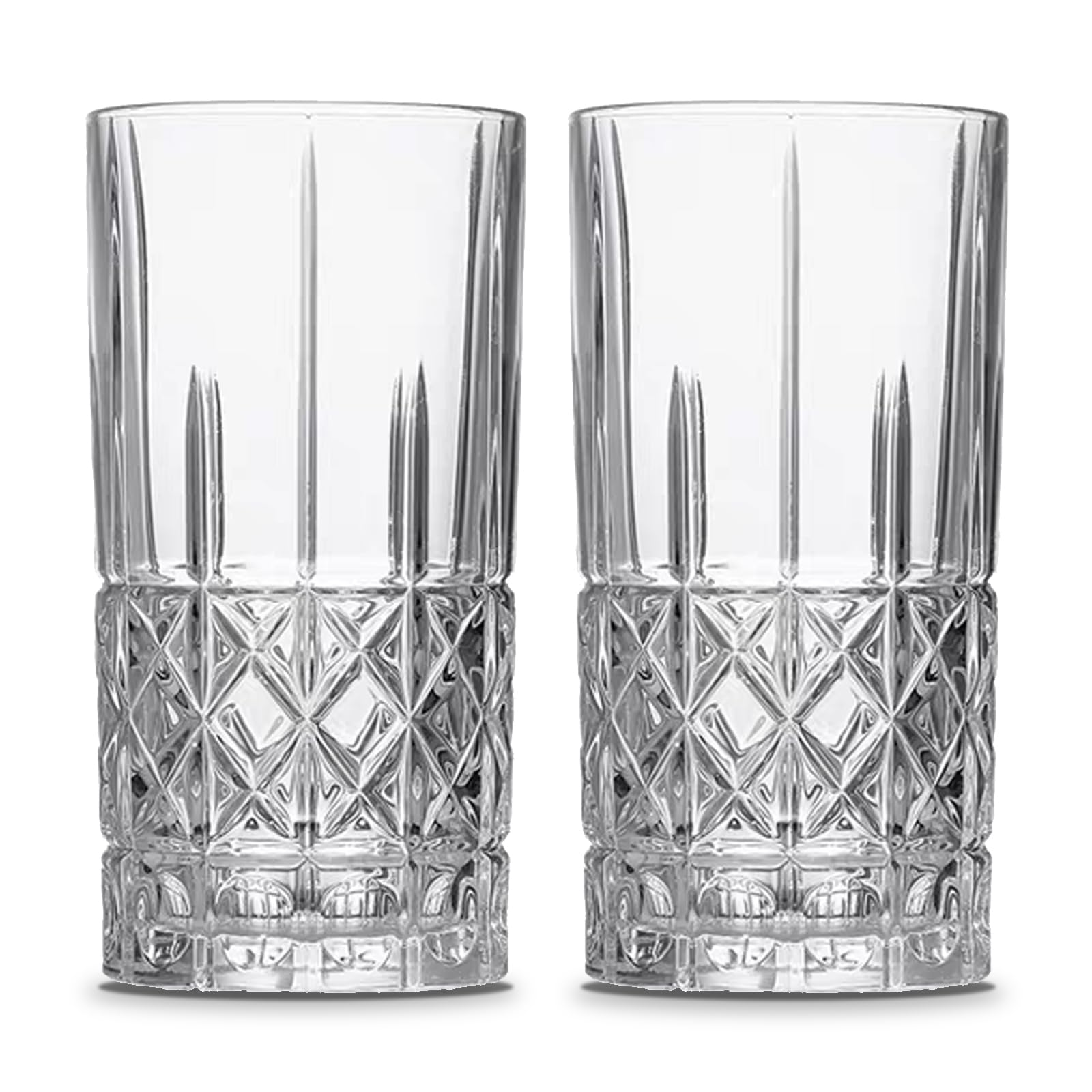 GYRUT 14oz Vintage Elegant Drinking Glasses Set of 4 | Retro Etched Highball Glasses for…