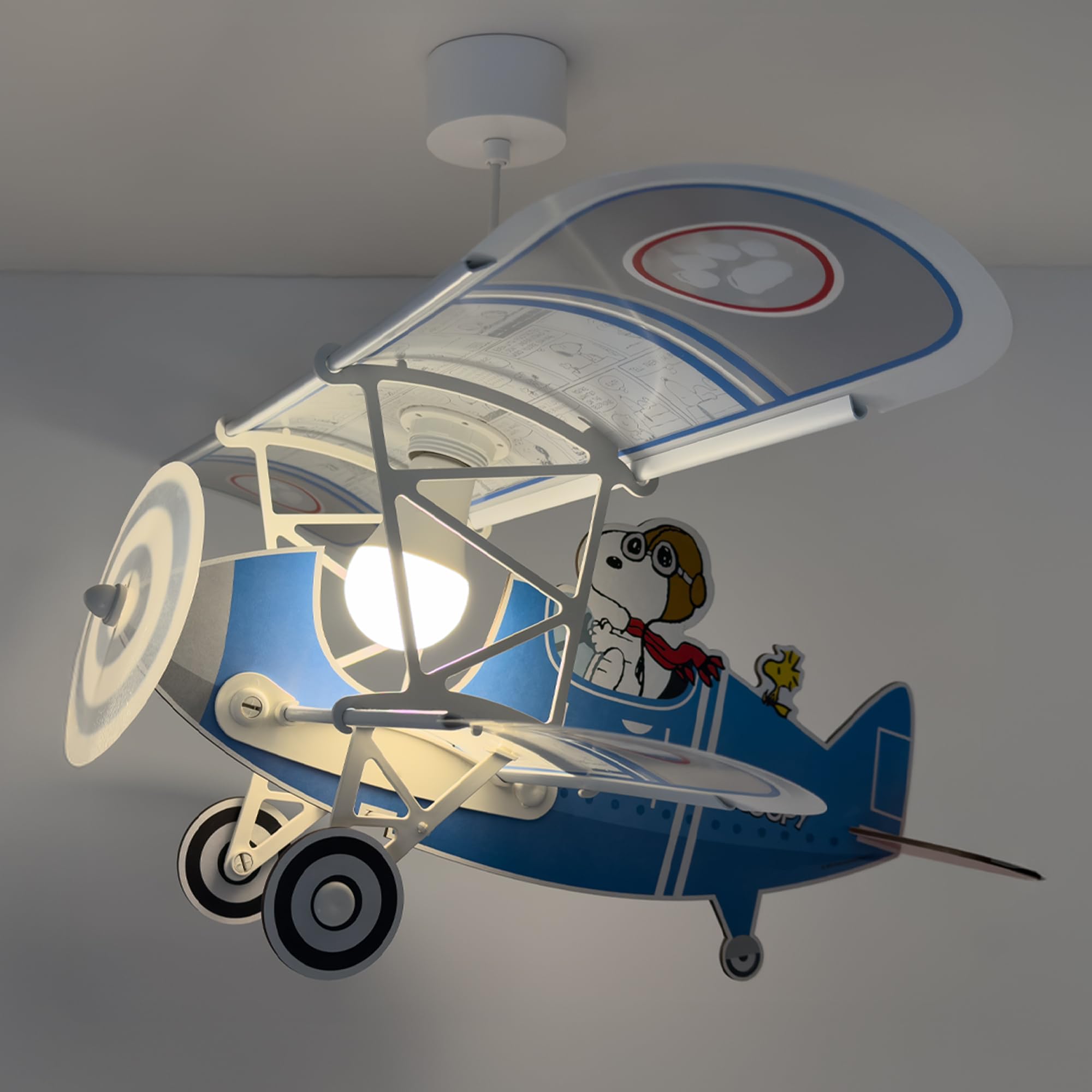 Dalber Lampe kinderzimmer, kinderlampe Pendelleuchte Hängelampe, Deckenleuchte Kinder, Deckenlampe kinderzimmer Flugzeug Snoopy, Deckenlampe Kinderzimmer, 54302, E27 15W LED, Blau | Hängelampe; Deckenleuchte; Kinderzimmer; E27 - 1 x 15W