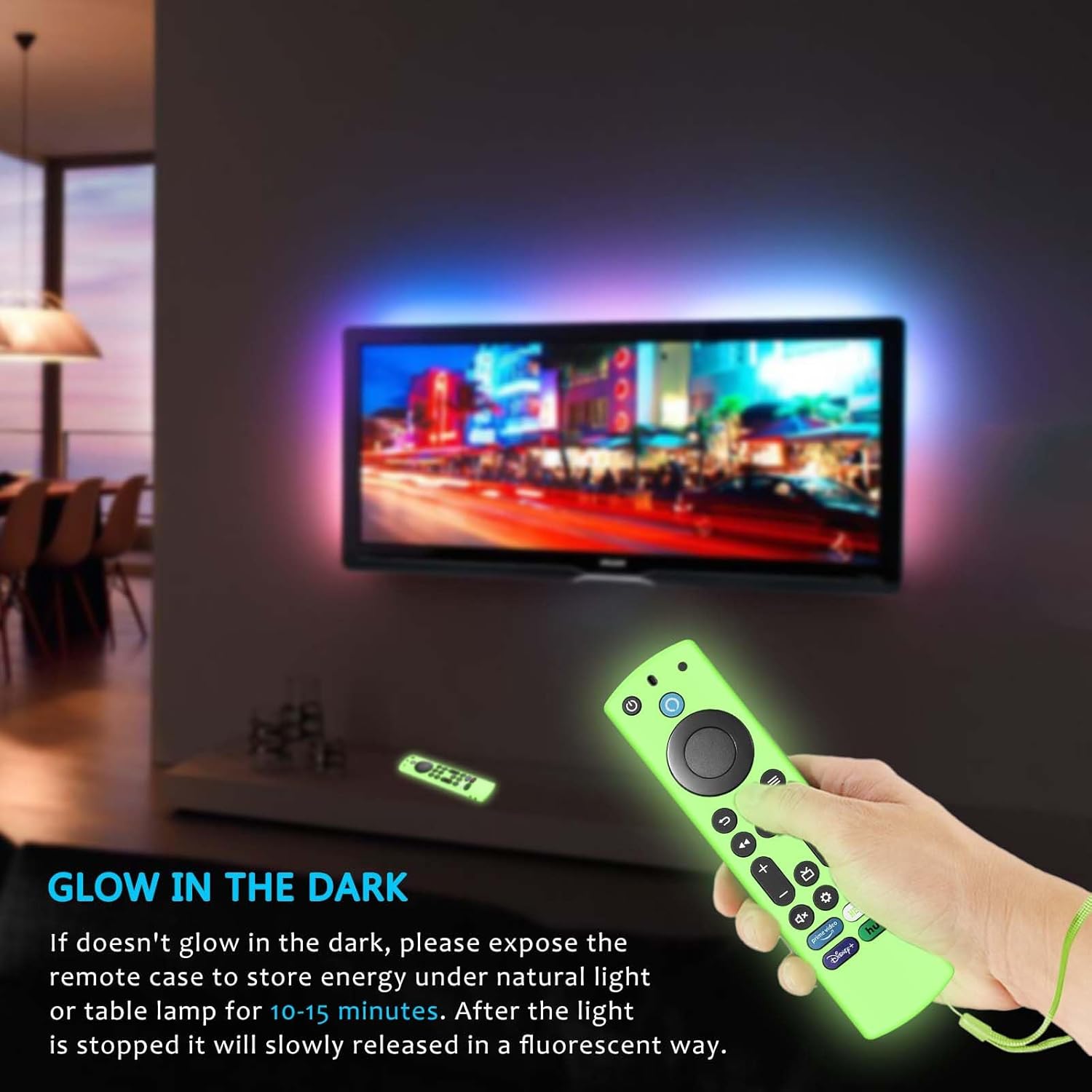 4Pack Silicone Remote Case Cover for Firestick 4K Max (2nd)/Insignia/Pioneer/Omni (QLED) Series Alexa Voice Remote Enhanced w/Lanyard, Glow in The Dark (Black+Red+Glow Blue+Glow Green)