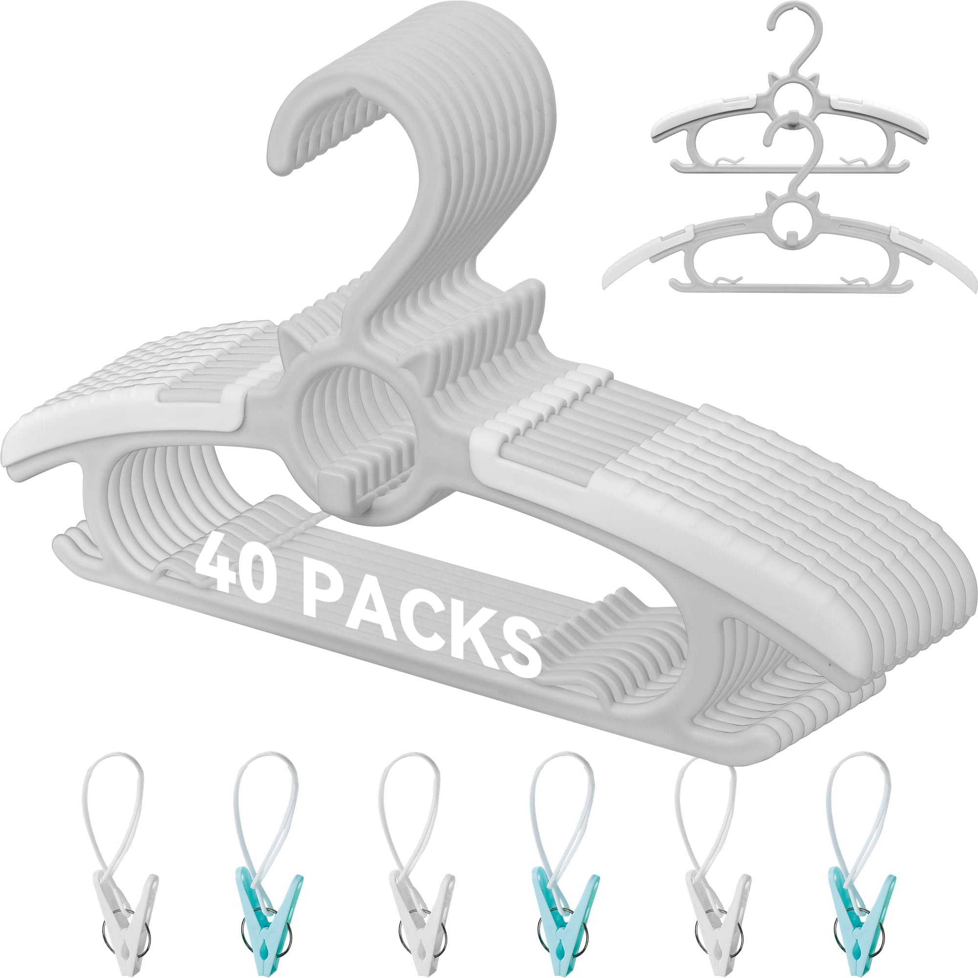 40pcs Baby Kids Clothes Hangers Adjustable 11-14.6" Space Saving Stackable