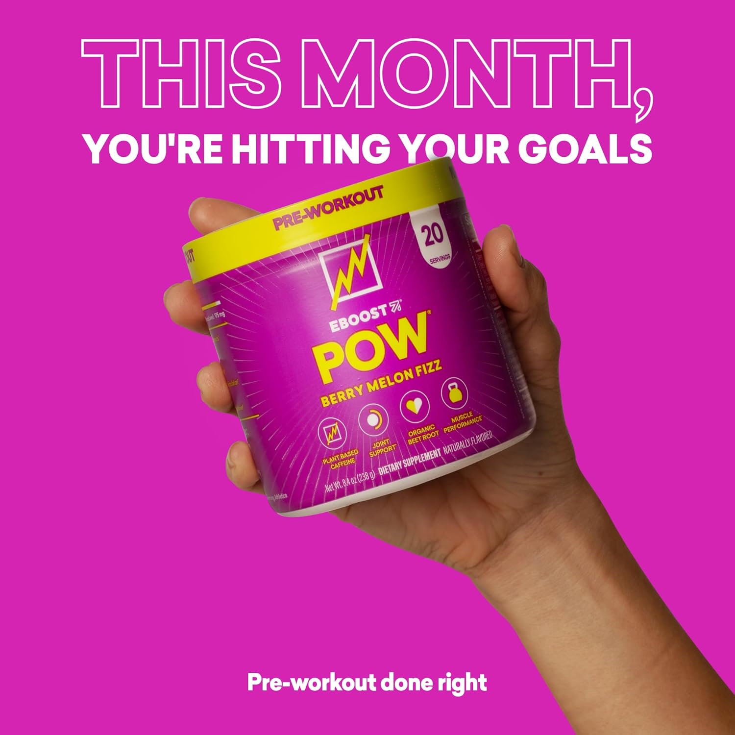 EBOOST POW Natural Pre Workout Powder - 20 Servings - Berry Melon Fizz - Pre Workout Supplement for Performance, Joint Mobility Support, Energy, Focus - Men & Women - Non-GMO, Gluten-Free, No Creatine - Image 6