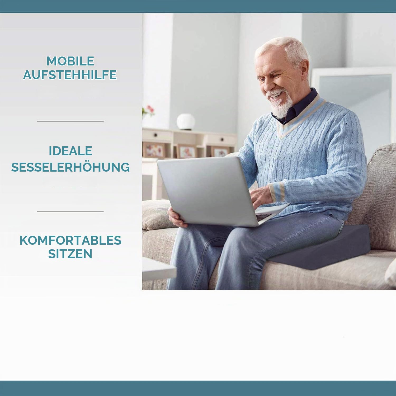 bonmedico Sitzkissen orthopädisch 13 cm, Aufstehhilfe Anti Rutsch Grau | Sitzerhöhung Erwachsene & Senioren – Ergonomisches Keilkissen mit Memory Foam für Stuhl Büro Rollstuhl