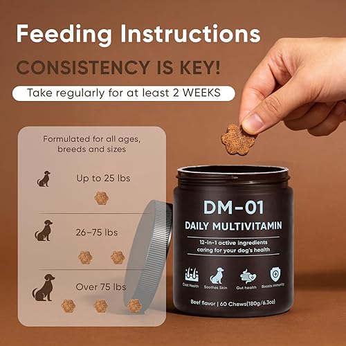 Miniatura 7 de DM-01 Multivitamínico diario, multivitamínico para aliviar la picazón para perro, con ácido fólico, aceite de salmón, condroitina y vitaminas