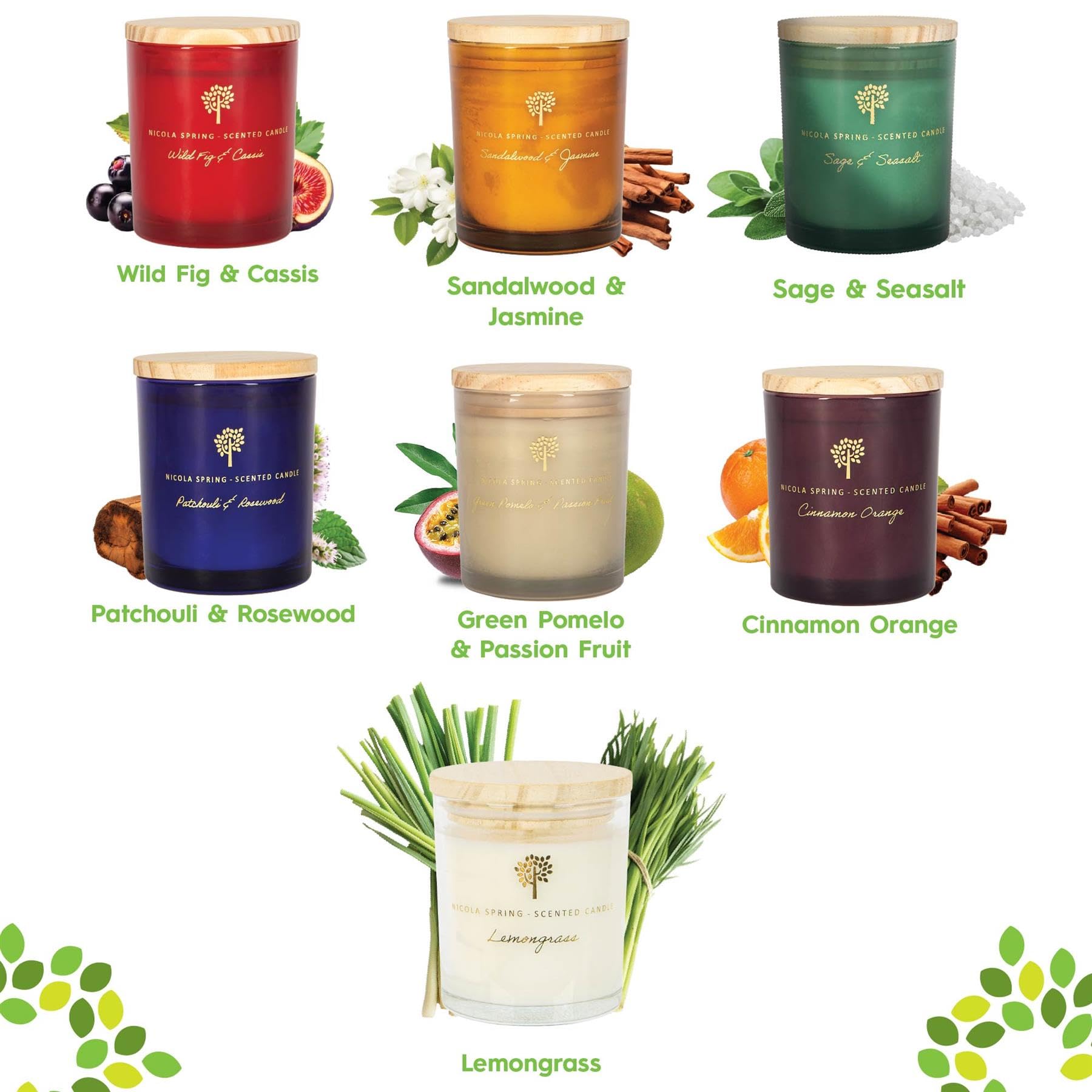 Nicola Spring Bougies parfumées cire de soja 130g Sanalwood & Jasmine Pack de 3
