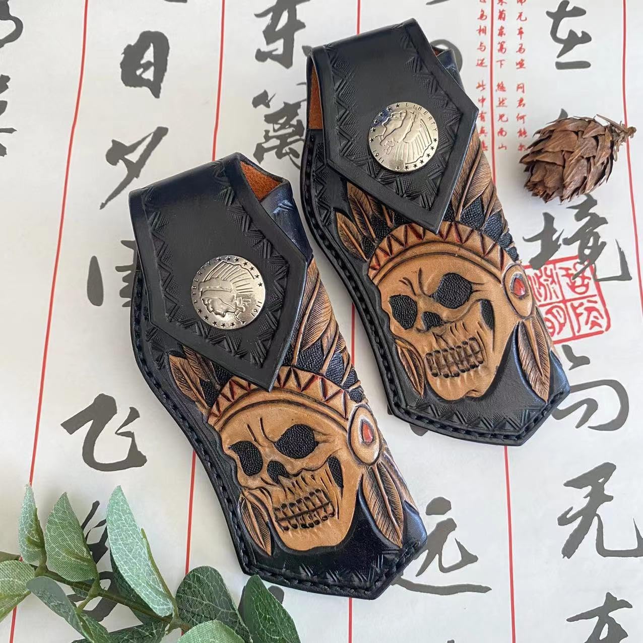 1PC Knife Sheath, Leather Handmade Knife Holster with Belt Loop and Snap Closure