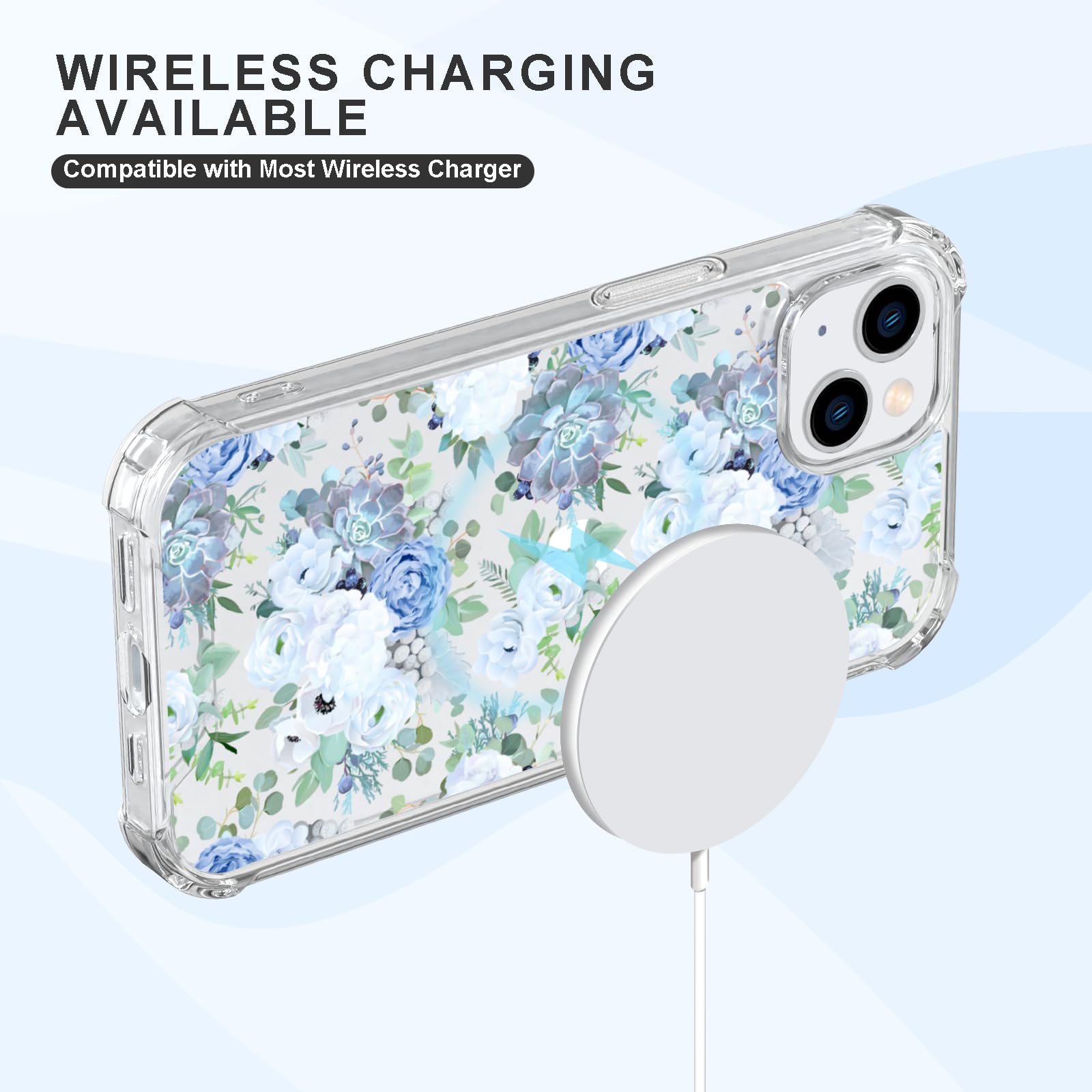 Amazon.com: Blue Floral Phone Case Compatible with iPhone 15 14 13 12 11  Mini Pro Max XR - TPU Clear Soft Phone Cover Case, Cute Blue Flower Print Phone  Case Designed for