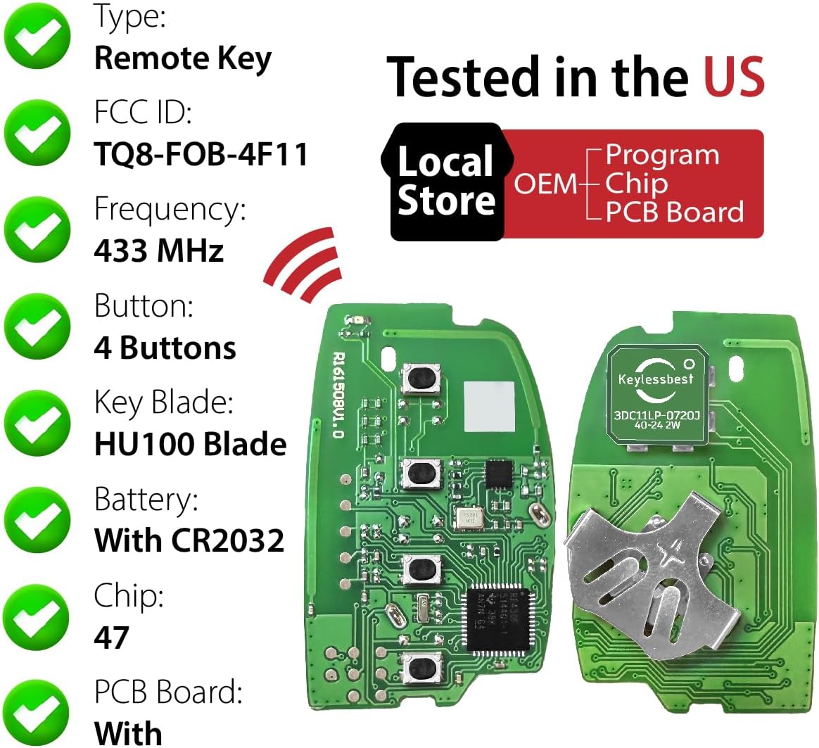 2 Keylessbest Replacement for 2017 2018 2019 Hyundai Tucson Key Fob Remote Control TQ8-FOB-4F11 4 Buttons 433MHz