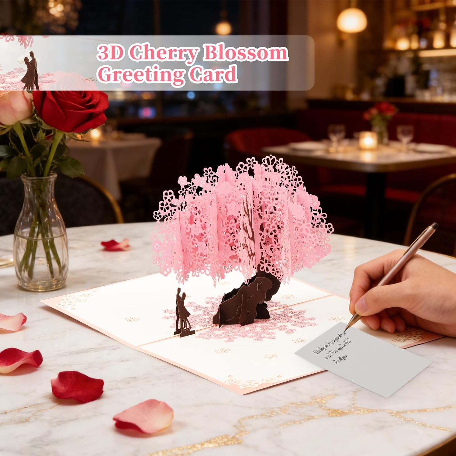 Pop Up Anniversary Card, 3D Cherry Blossom Love Tree Hearts Couple Wedding Card, Anniversary Greeting Cards for Romantic Love Gift to Her, Him, Husband, Wife, Mother’s Day - Image 5