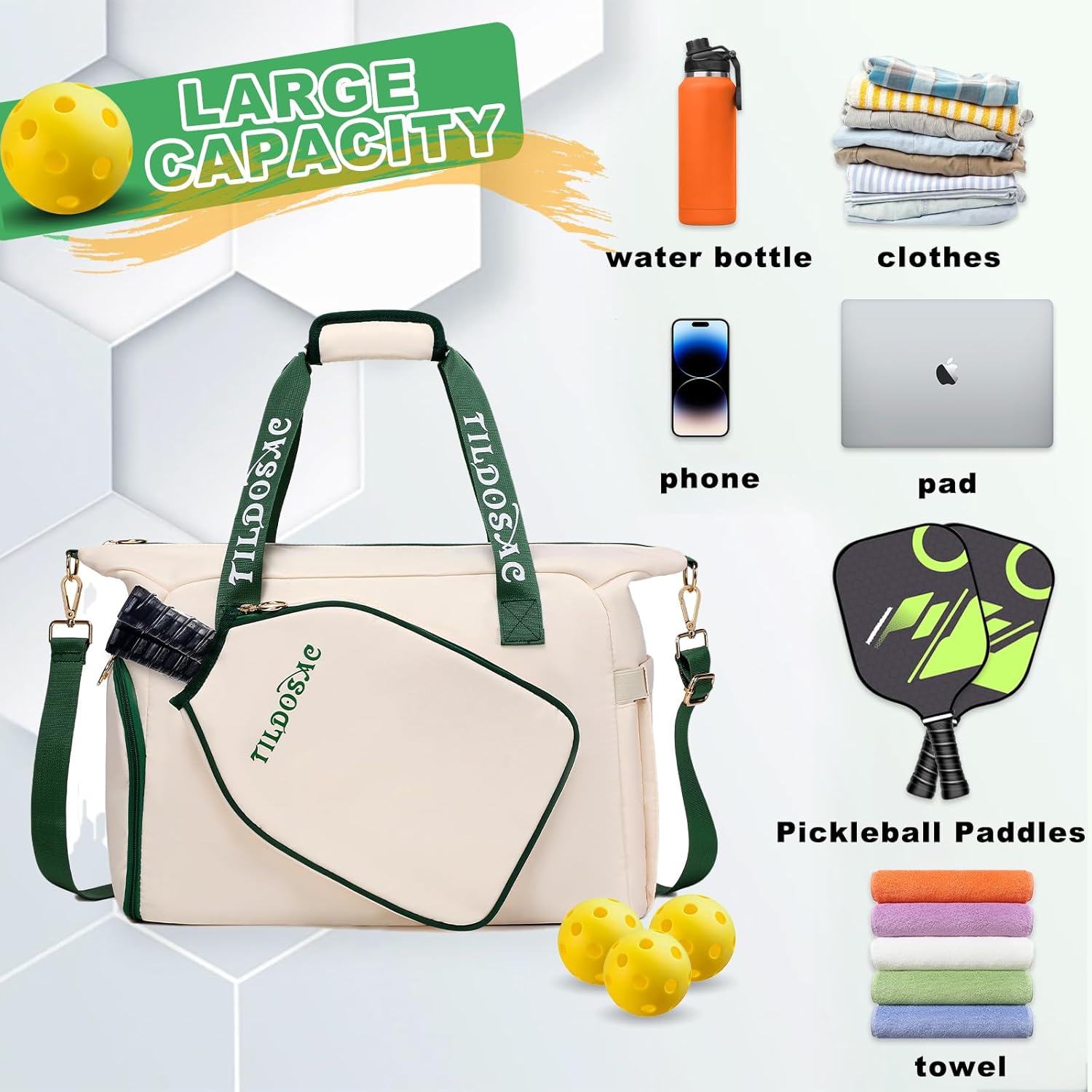 TILDOSAC Stylish Pickleball Tote Bag With Adjustable Strap For Crossbody, Handbag, or Shoulder Bag - Ideal Pickleball Gift