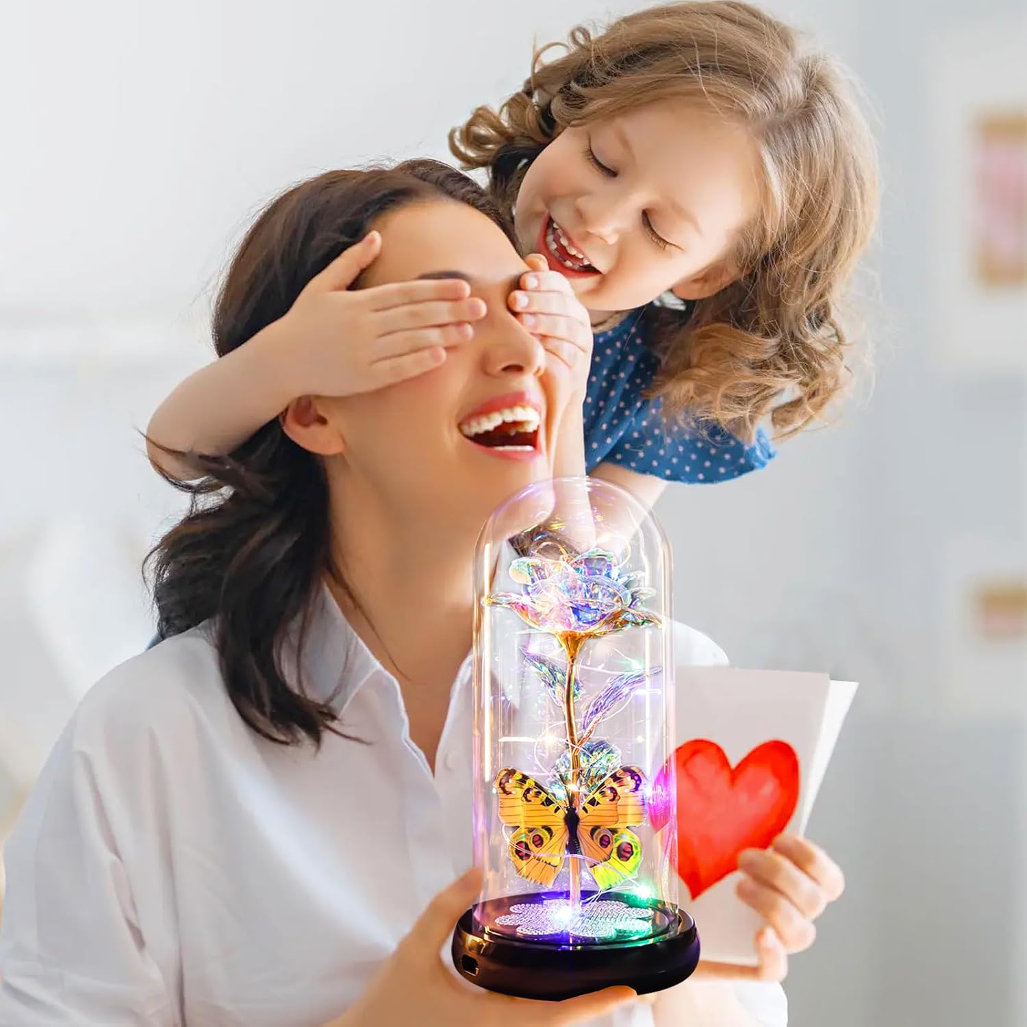 Pusuny Birthday Gifts for Women Mom, Rechargeable Galaxy Glass Rose in Glass Dome Colorful Crystal Flower Butterfly Gift Anniversary Christmas Roses Gifts for Women Her Wife Grandma Sister Girlfriend image 4