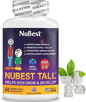 NuBest Tall Kids - Multivitamins & Minerals for Age 2 to 9 - Bone Strength & Immunity Support - Helps Kids, Toddlers Healthy - Animal Shapes - 180 Chewable Berry Tablets | 3 Months Supply