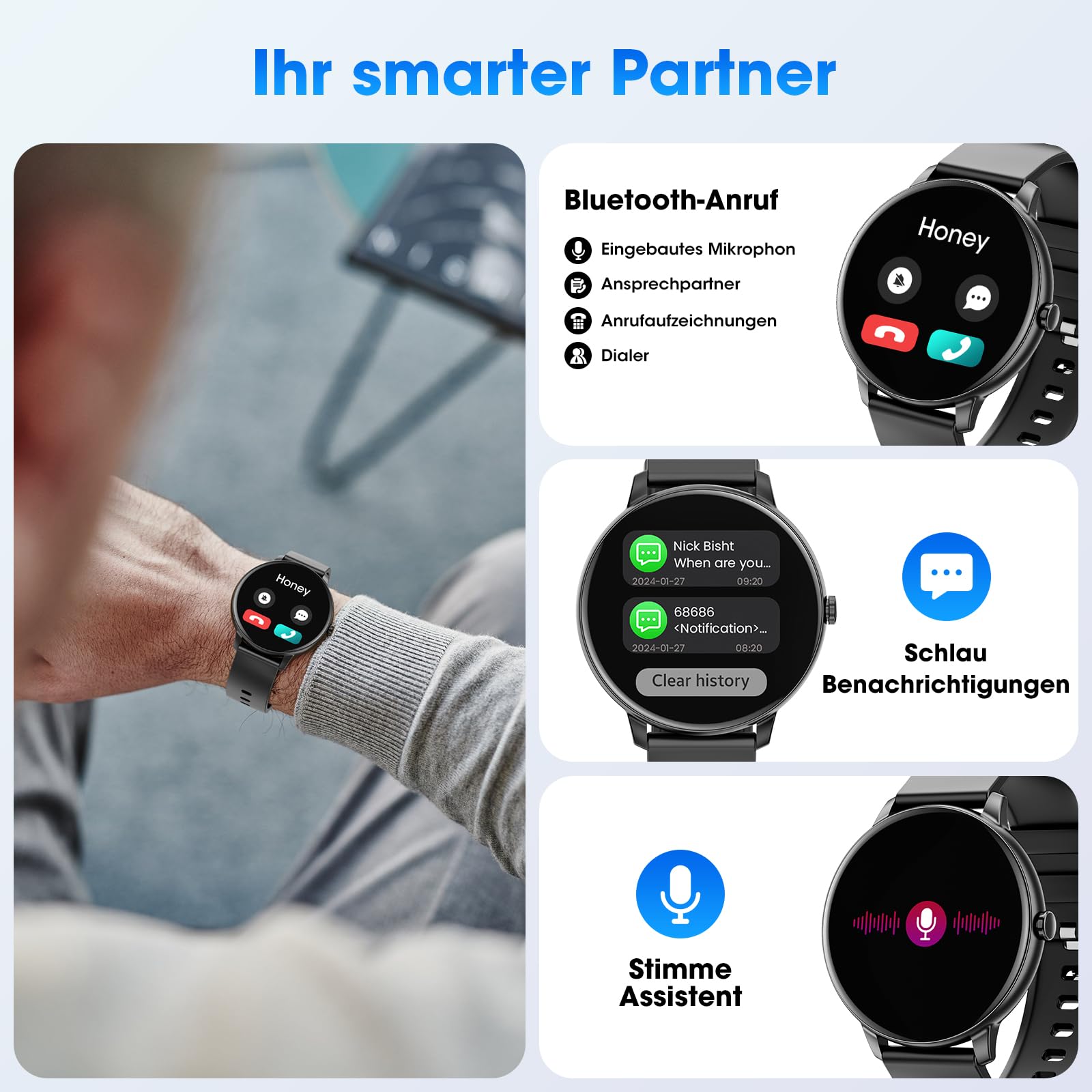 Joautrial Smartwatch Uomo Donna con Effettua e Rispondi alle Chiamate, 1.39" Orologio Smart Watch con Sonno Cardiofrequenzimetro, 100+ Modalità Sportive, Fitness Tracker per Android iOS