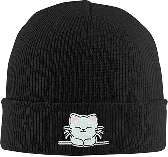 Fish Embroidery Beanie Hat Winter Warm Knit Cuffed Skull Cap for Women Men