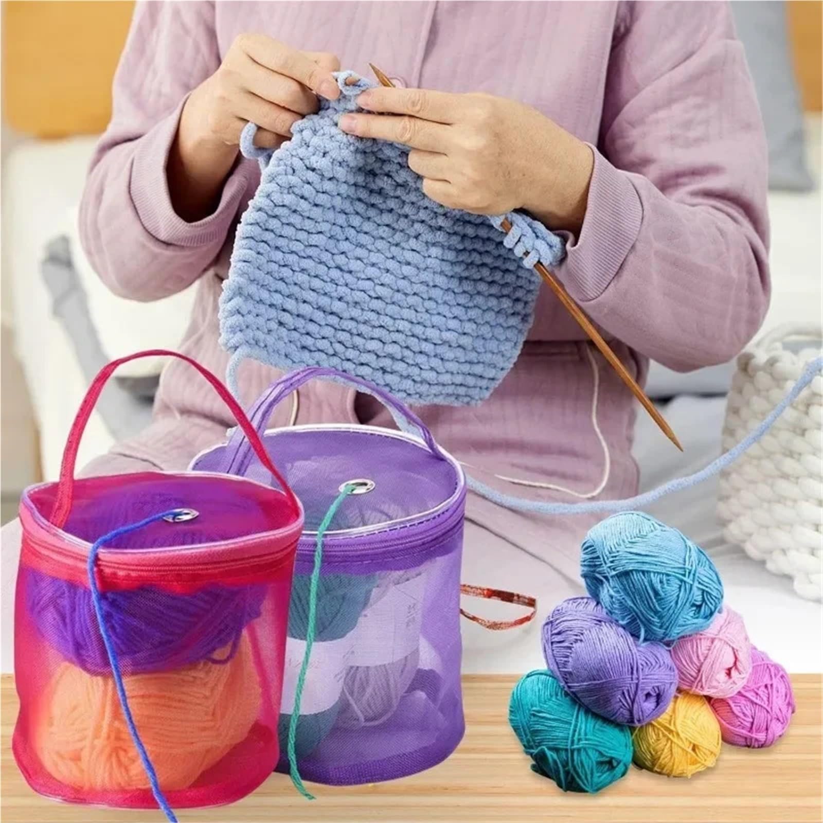 projekttasche für strickzeug 1/10PCS Portable Knitting Yarn Ball Storage Case Round Empty Mesh Bag Basket Crochet Sewing Accessories Container Home Organizer für Wolle und Strickzubehör(Green,10pcs)