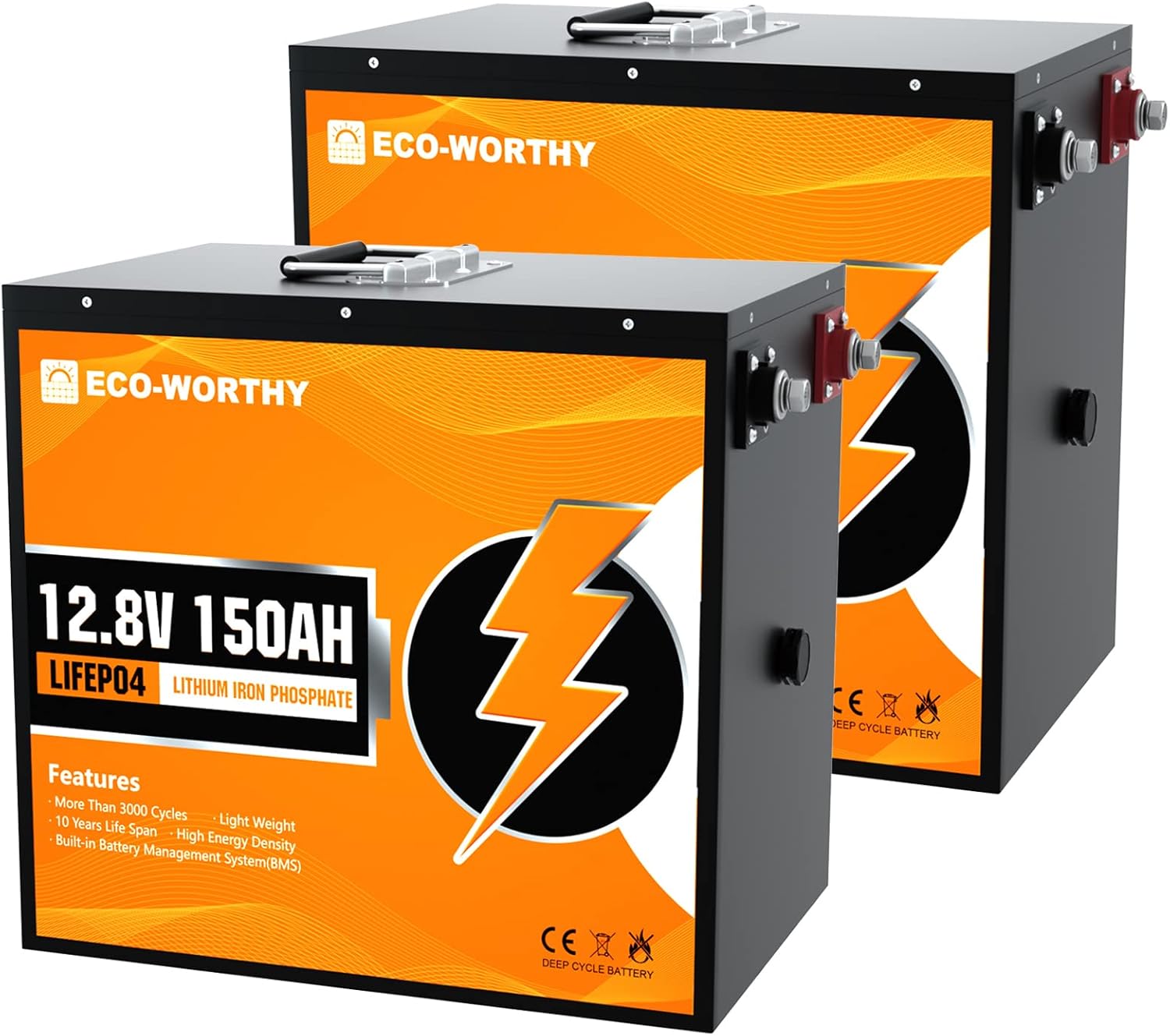 ECOWORTHY 12V 300AH Lithium RV Batteries(2 Pack 150AH), Safer Metal Case