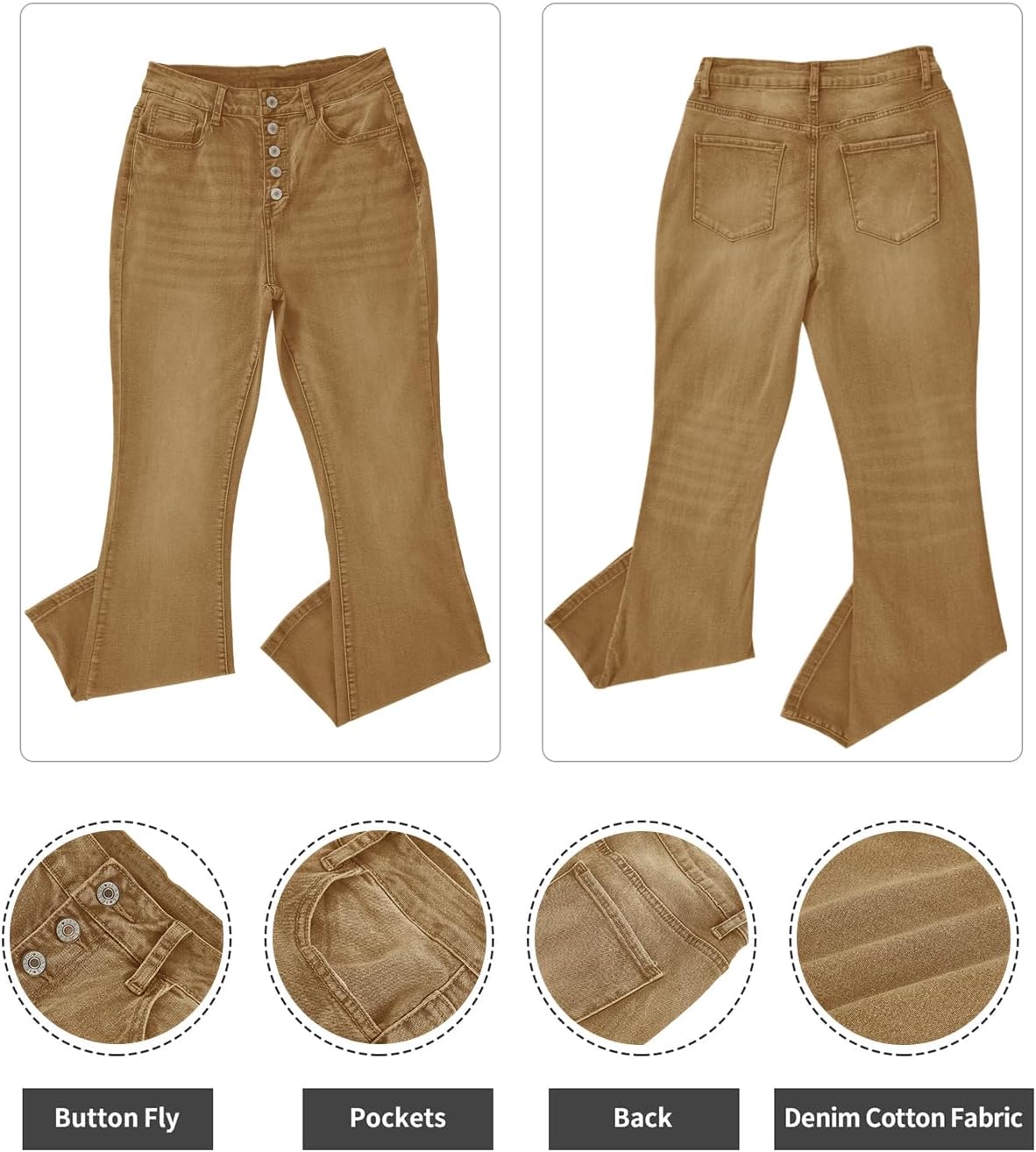 Koinshha Womens High Waisted Jeans Boyfriend Stretch Flare Casual Bootcut Denim Pants - Image 5