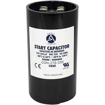Appli Parts CON-270-330 Motor Start Capacitor 270-324 MFD uF, 330 VAC. Universal for Electric Motor Applications, 1.75 in Wide, 3.38 in Height