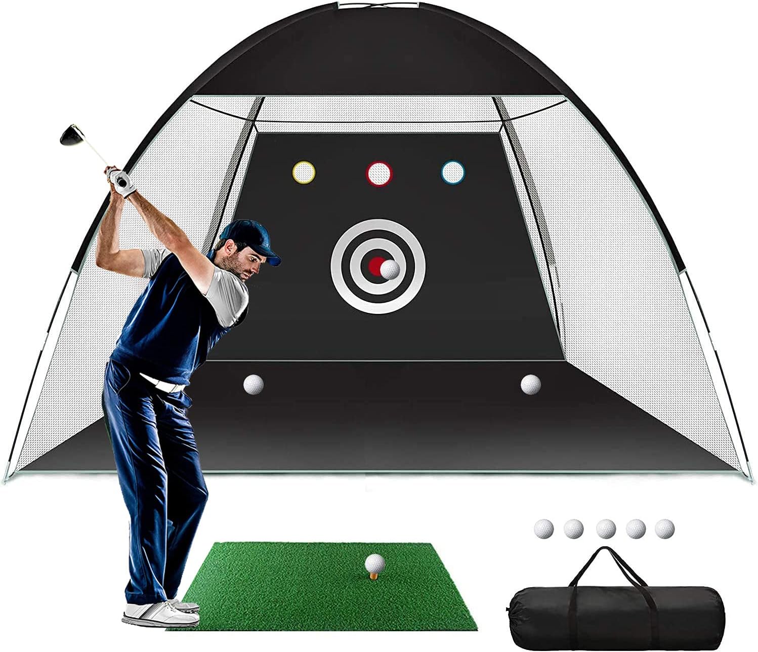 Golf Practice Net, 3x2M Golf Hitting Training Aids Nets with Target and Carry Bag for Backyard Driving Chipping - 1 Golf Mat -5 Golf Balls - 1 Golf Tees- Men Kids Indoor Outdoor Sports Game
