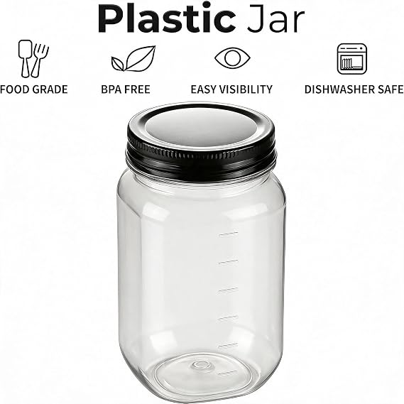 novelinks 16 oz Clear Plastic Jars with Lids and Plastic Mason Jars Lids