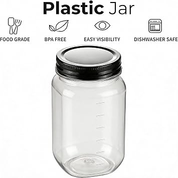 novelinks 16 oz Clear Plastic Jars with Lids and Plastic Mason Jars Lids
