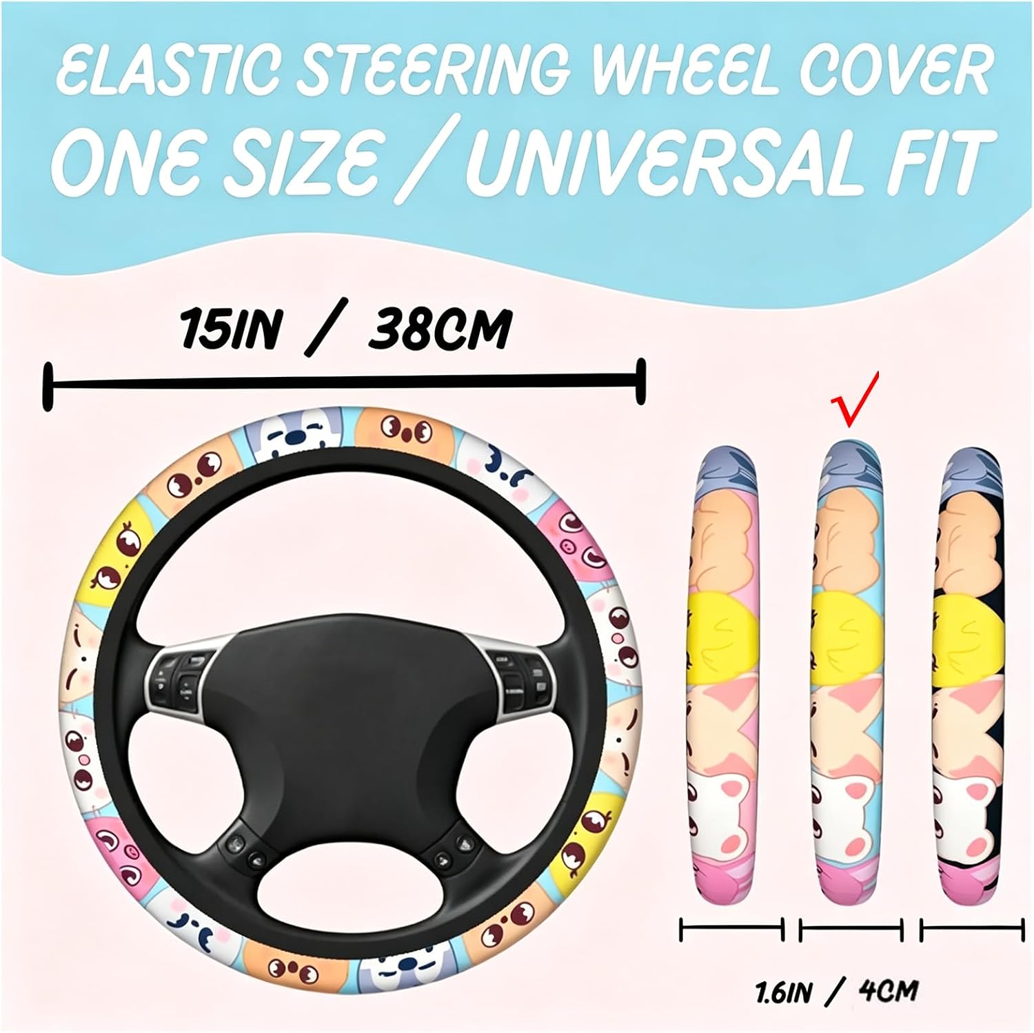 Sk-z Steering Wheel Cover Cute Korean K-pop Groups SKZZoo Steering Wheel Covers for Women,Wonderful sk-z Stay Fans Gifts (Blue) image 2