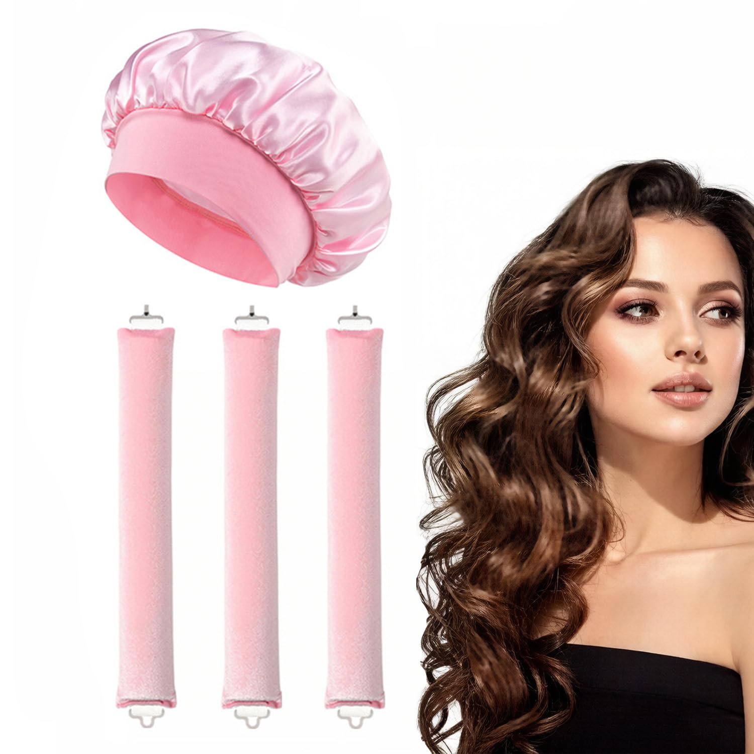4 Pcs Heatless Curler for Women，Heatless Curls Rollers with Satin Hair Cap for Sleeping, Overnight Hair Curler Without Heat for Natural Waves, Heatless Curling Rods for All Hair Types-image-14