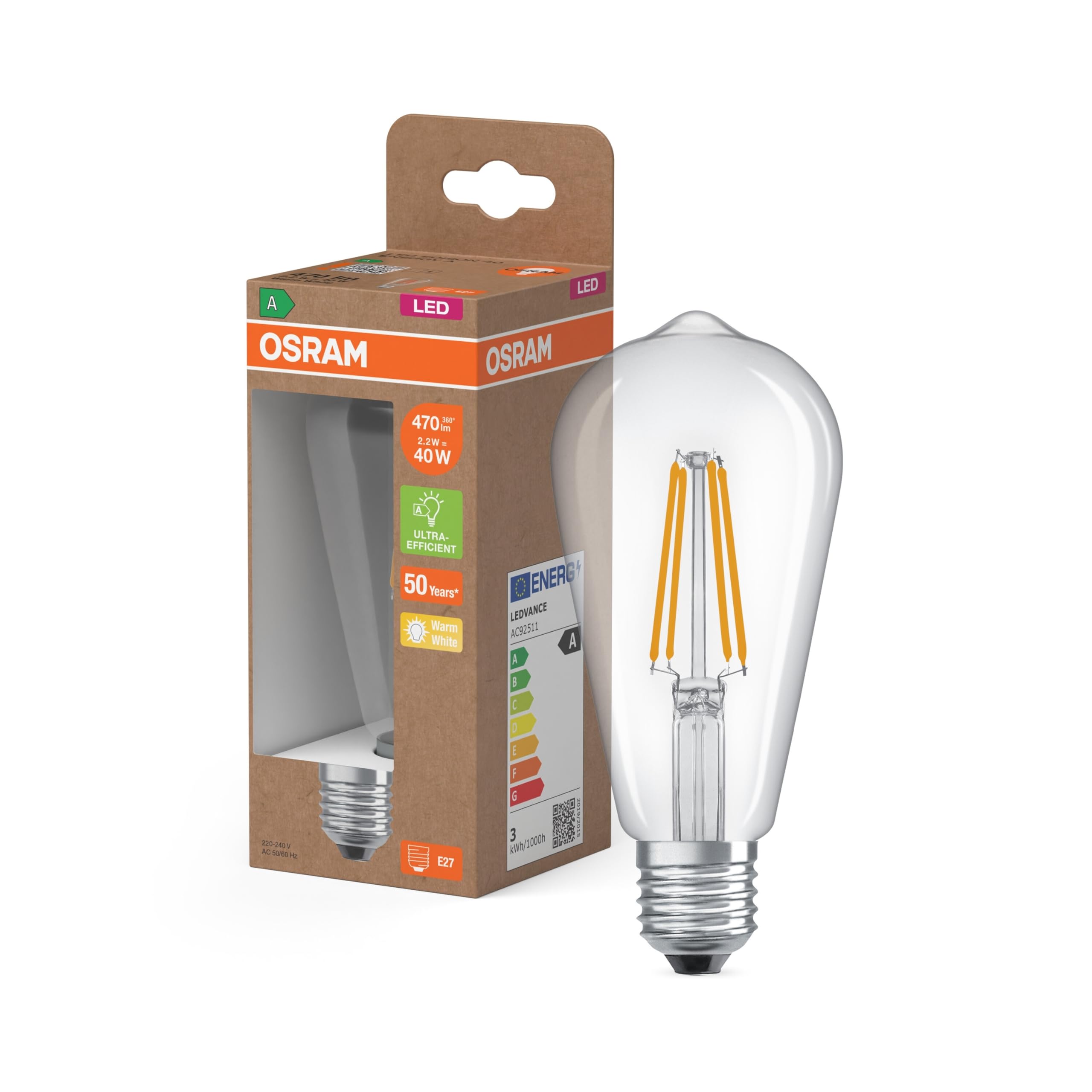 Osram Led Bulb Edison E27 2.2W Filament Led Bulb 2,700K