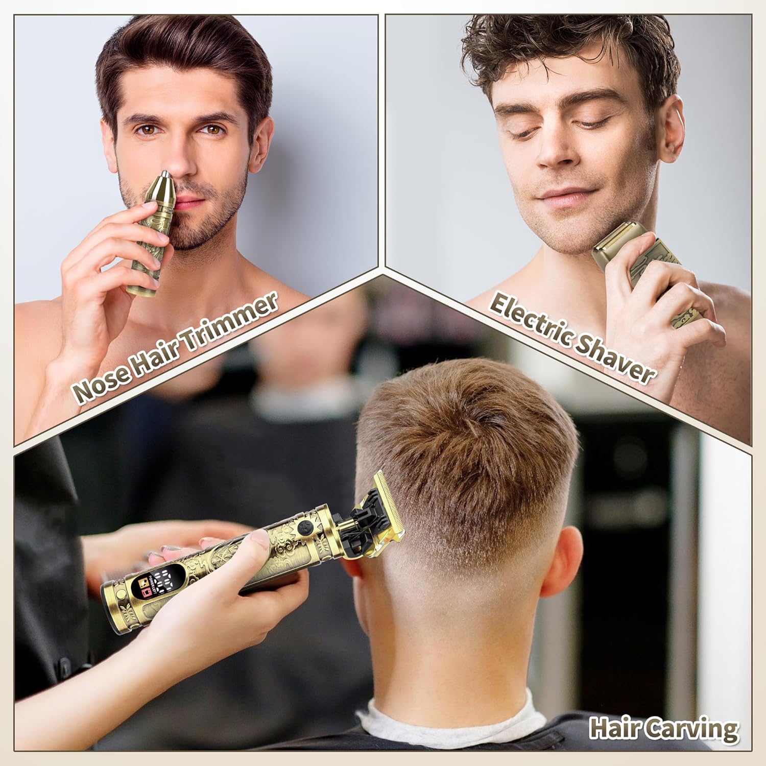 Rasoio a lamina da uomo Trimmer per barba con lama a T e rasoio per peli del naso Trimmer elettrico ricaricabile senza fili Kit di taglio dei capelli con LCD per gli uomini