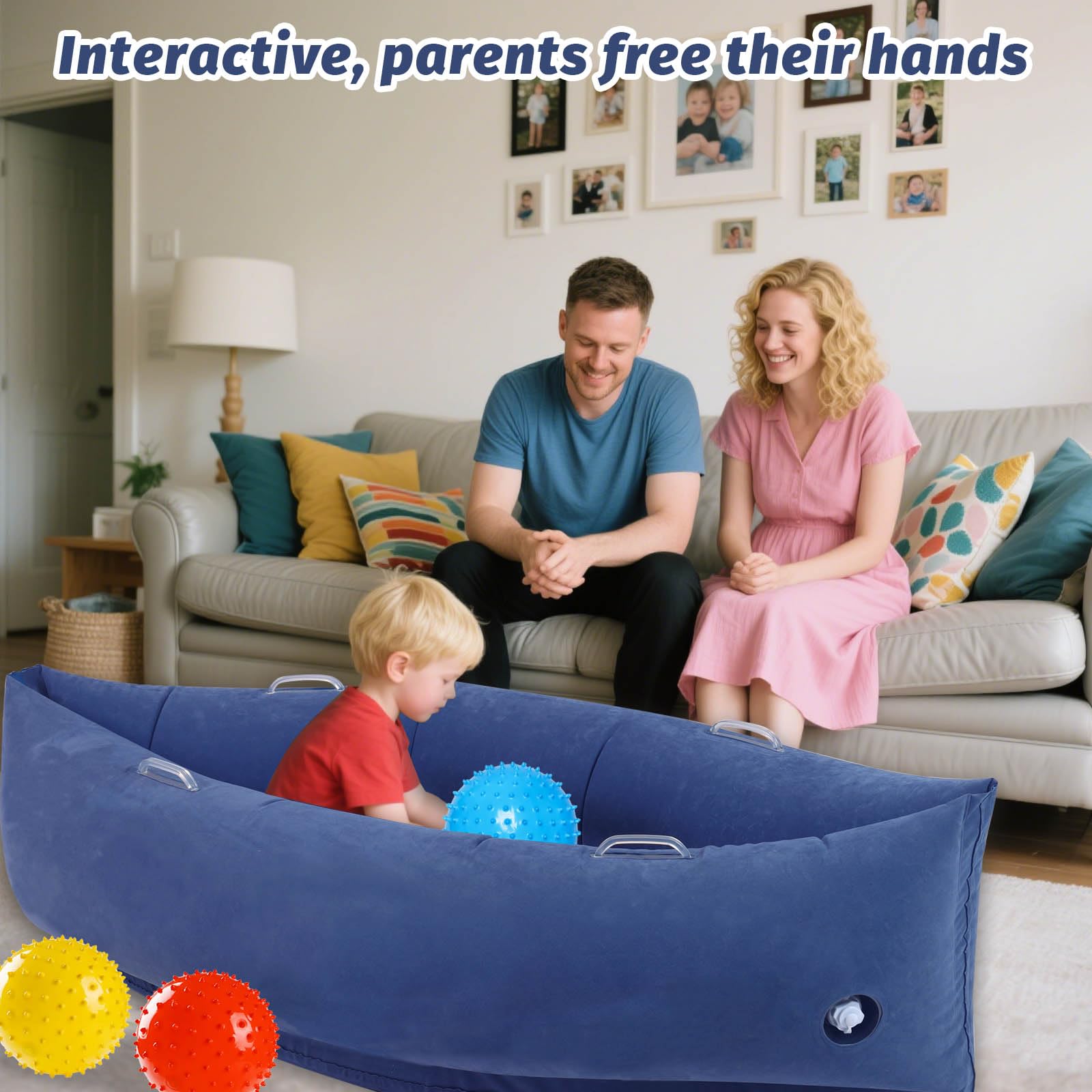 Aufblasbarer sensorischer Erbsenball-Stuhl für Kinder, sensorisches Spielzeug für Autismus, 152 cm ADHS-Stuhl mit Griff, reißfestes PVC für sicheres Schaukeln und Entspannen, inklusive elektrischer