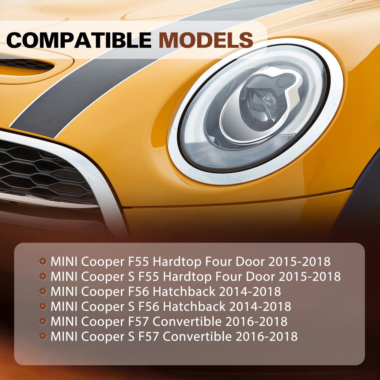 1 coppia di modanature per fari anteriori di ricambio per Mini F55 F56 F57 2014-2021 Numero produttore originale: 51137300631 51137300632 51712355791 51712355798