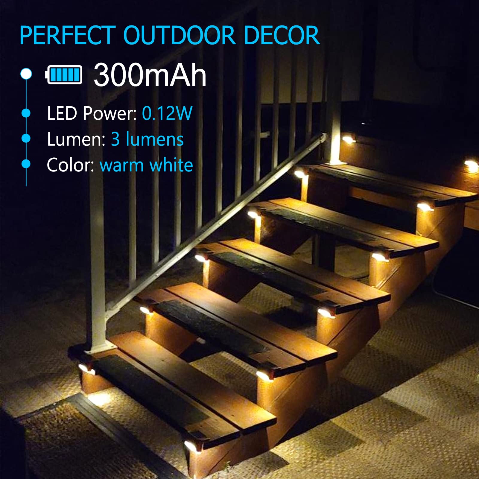 APONUO Solar Deck Lights 16 Pcs, Solar Step Lights Outdoor Waterproof Led Solar Fence Lamp for Steps,Fence,Deck,Railing and Stairs (Warm White)