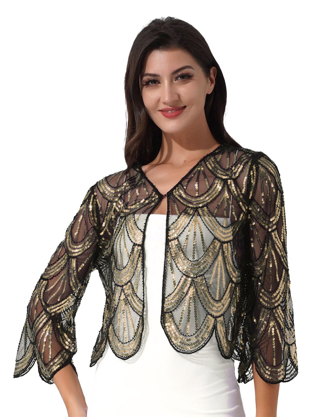 IEFIEL Cárdigan Gasa de Fiesta para Mujer Chaqueta Chal Verano de Boda Ceremonia Bolero Lentejuelas para Vestido de Fiesta Mujer Torera