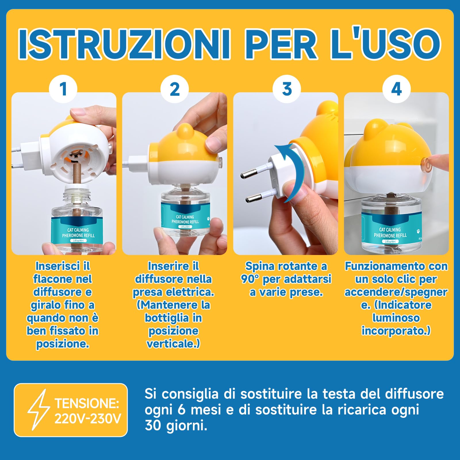 6 In 1 Diffusore Feromoni per Gatti, Compatibile con Tutti i Diffusori Comuni, Calmante per Gatti da 120 Giorni per Alleviare Stress, Rilassanti Ansia, Diffusore Calmante per Feromoni Gatto e Gattini