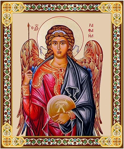 Miniatura 4 de Needzo Juego de 4 placas de madera rusa de San Miguel, Gabriel, Uriel y Rafael, 4 arcángeles, lámina dorada de 3 pulgadas