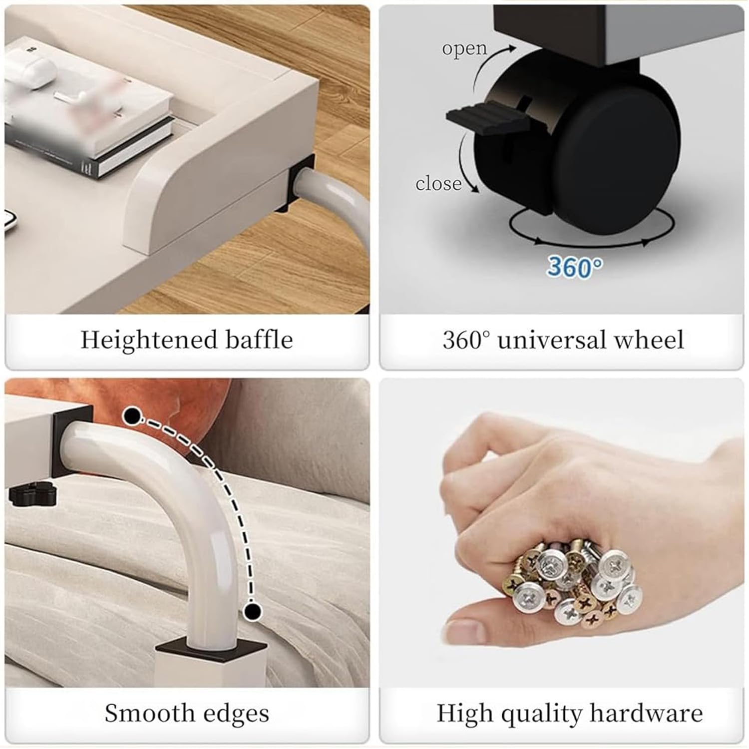 Mesas de Cama con Ruedas, mesas de Cama para Silla de Ruedas, portátil Grande, Bandeja de Desayuno Plegable, Escritorio de pie con Ruedas Ajustable con inclinación (Color: Blanco+)