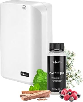 Aromely ARO X 25 White App Controlled Aroma Diffuser Bundle, Waterless Cold-Air System Up to 1,000 Sq Ft with Majestique Scent Oil 120 ml