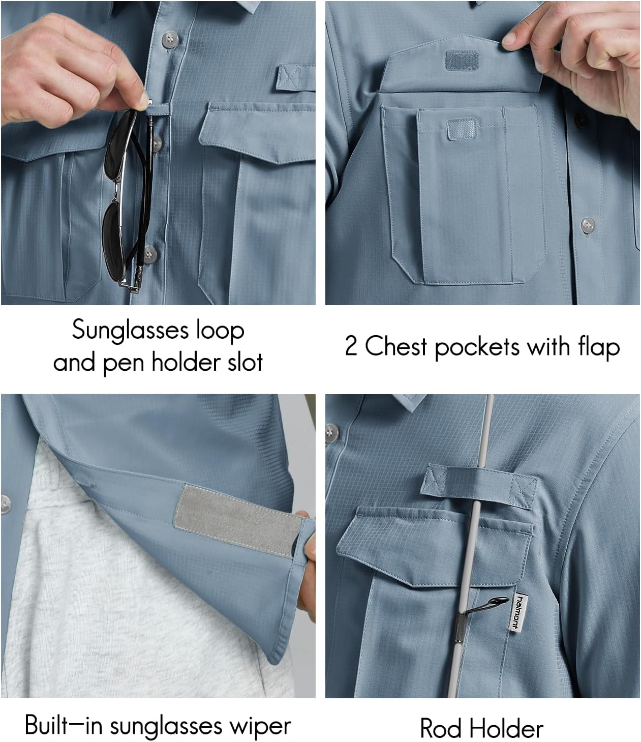 Haimont Men's Sun Protection Shirt Water Resistant Short Sleeve Button Down Shirt Quick Dry Cooling for Hiking Fishing - Image 6