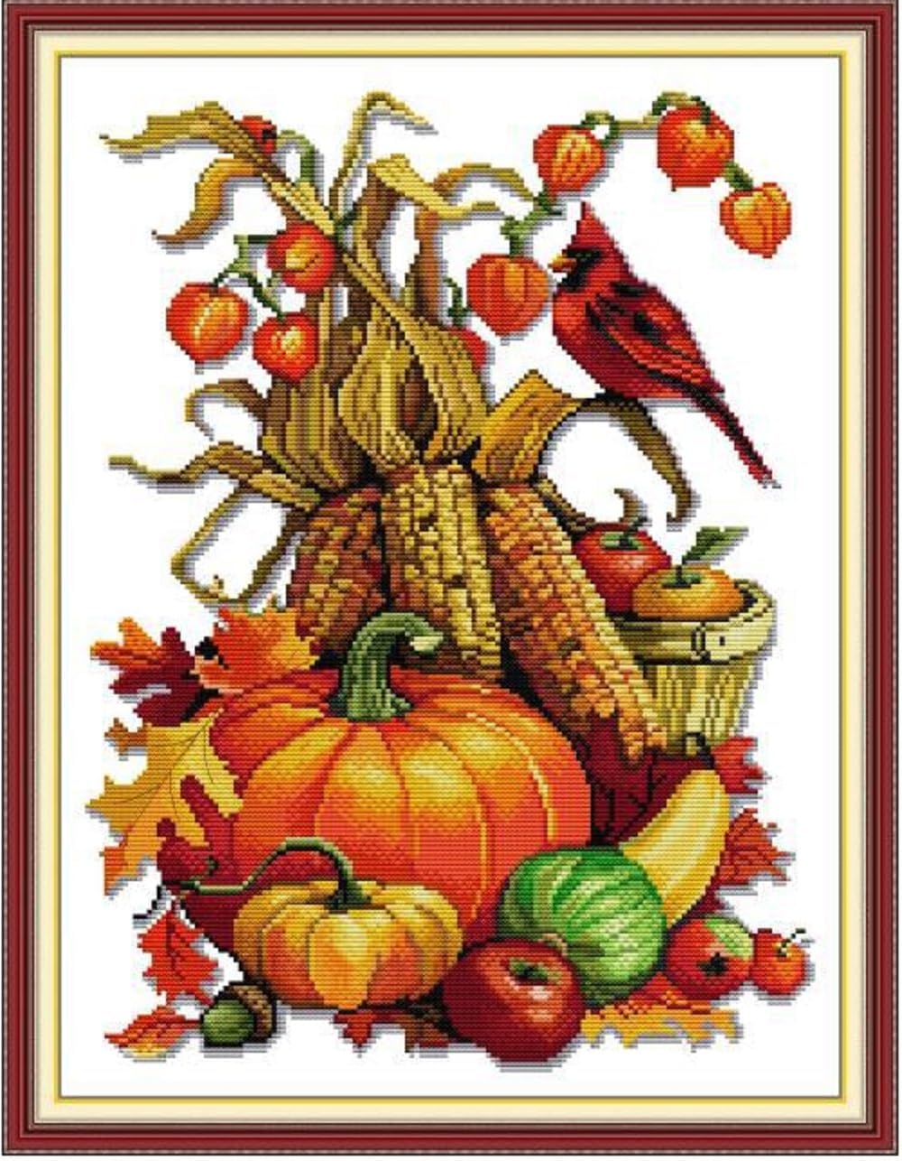 Qeerysew Cross Stitch Kits Stamped Full Range of Embroidery Starter Kits for Beginners DIY- Printed Kits Abundant Harvest of All Grains(Printed) 11CT18.5x23.6inches