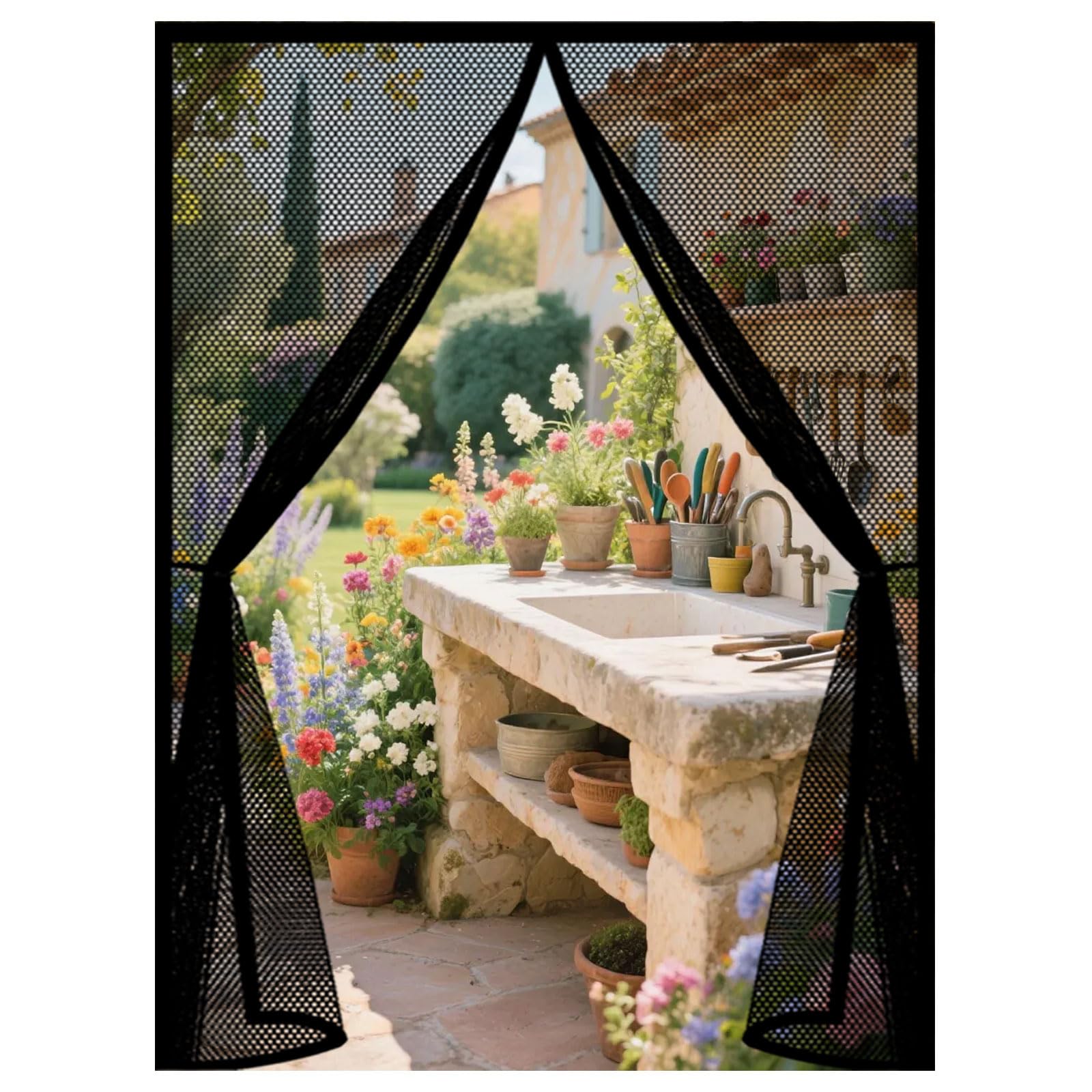 Guojun Black Magnetic Fly Screen Door 140 X 330 Cm Heavy Duty Self-Sealing No Gap Anti Mosquito Cat Screen Door Hands Free No Drill Installation For Patio Bedroom Sliding Kitchen,