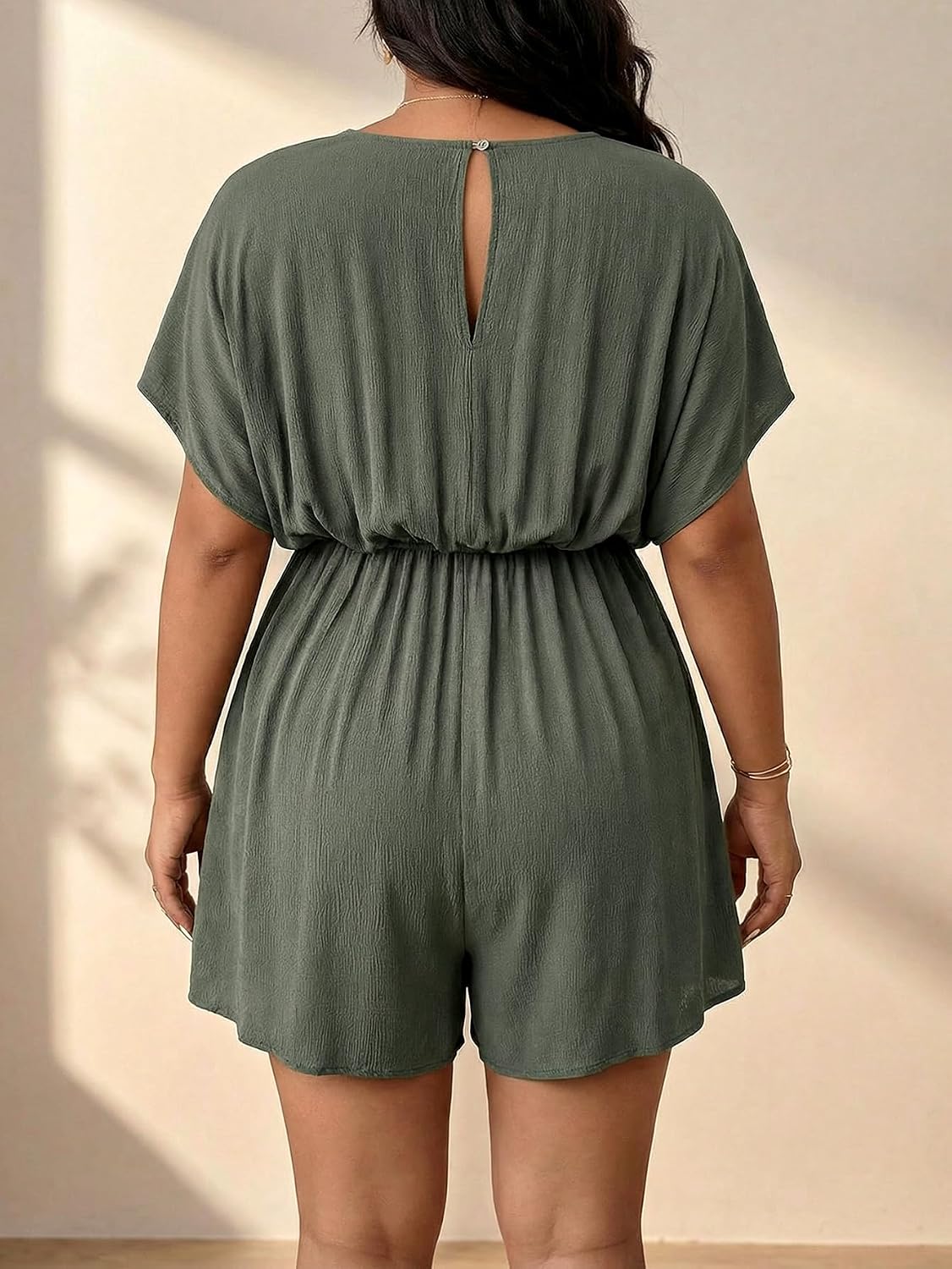 Women's Plus Size Wrap Deep V Neck Rompers Summer Wide Leg Short Jumpsuits Beach Vacation Clothes