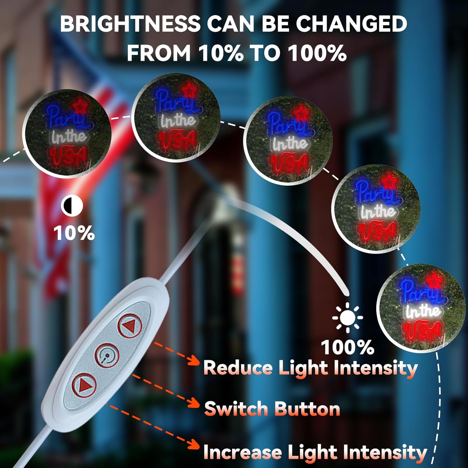 Party in the USA Neon Sign,Patriotic Neon Light for Wall Decor Memorial Day LED Sign,4th of July Decorations Light up Sign,Red White Blue Home Decor for Bar,Bedroom,USA Theme Party