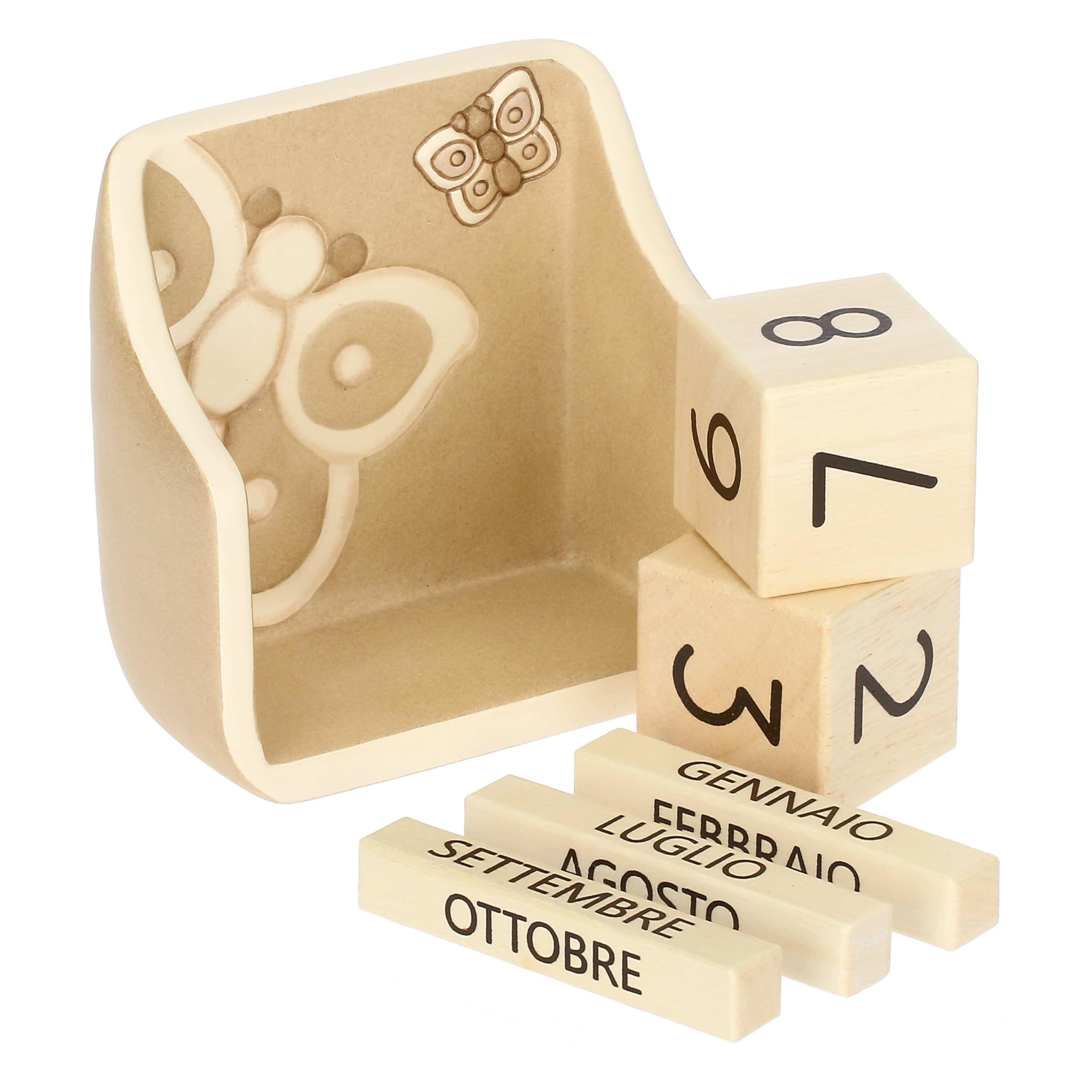THUN, Calendario da Tavolo in Ceramica Decorata a Mano, Linea Iconic Elegance, Idea Regalo per la Casa, 11.4 x 11.4 x 6 cm
