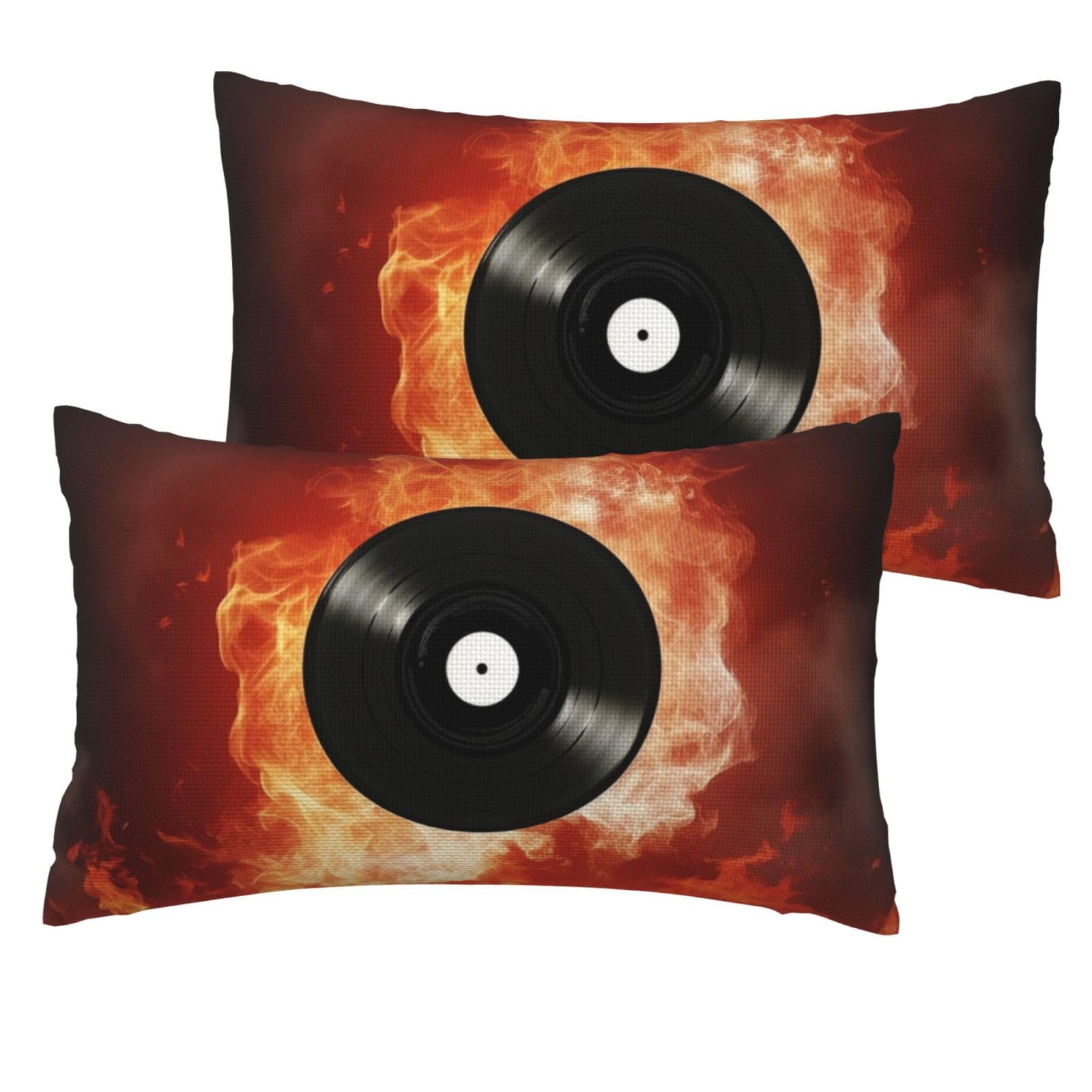 Linen Pillowcases Set of 2 Pillow Shams Breathable Soft Linen Pillow Covers with Envelope Closure Fire DVD Pillowcases Standard Size 30x50 cm Cooling Washed Pillow Cases