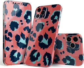 DesignSkinz Full Body Skin Decal Wrap Kit Compatible with iPhone 16 Pro Max - Leopard Coral and Teal V23