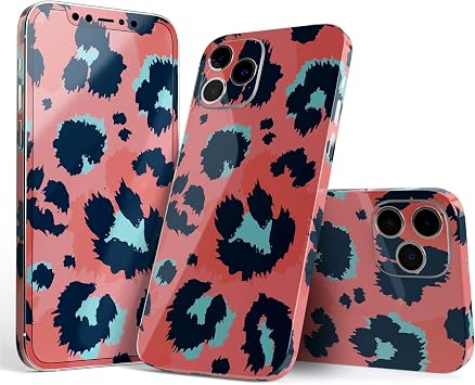 DesignSkinz Full Body Skin Decal Wrap Kit Compatible with iPhone 16 Pro Max - Leopard Coral and Teal V23
