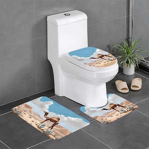 Three-piece floor mat set Walking camel Printed water-absorbent and non-slip for bathrooms toilets and kitchens