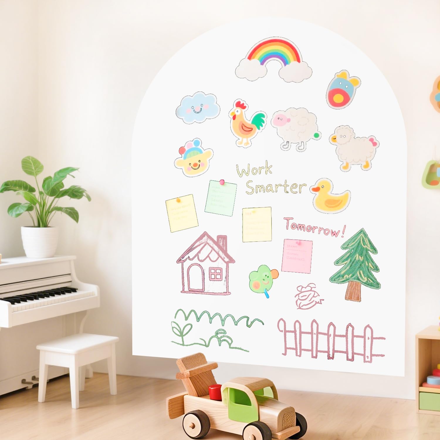 OMKSIH Magnetic Wall Decal 40x32 Inch White Magnetic Wall Decal Arch Chalkboard with Multiple Accessories for Home Playroom and Classroom