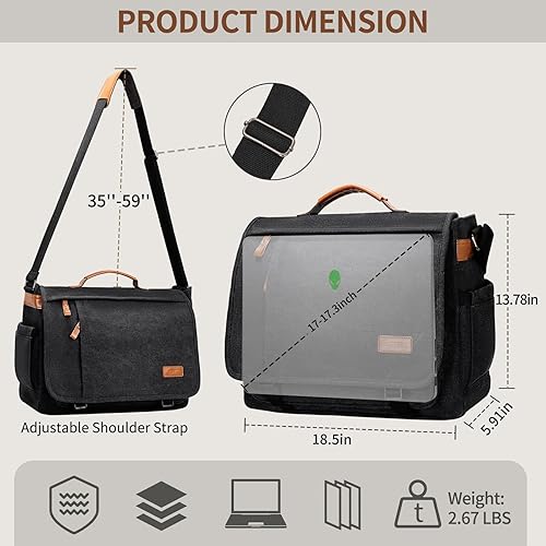 Miniatura 6 de ESTARER Bolsa de mensajero para hombre de 17.3 pulgadas actualizada, bolsa de lona resistente al agua, bolsa de hombro para computadora para trabajo